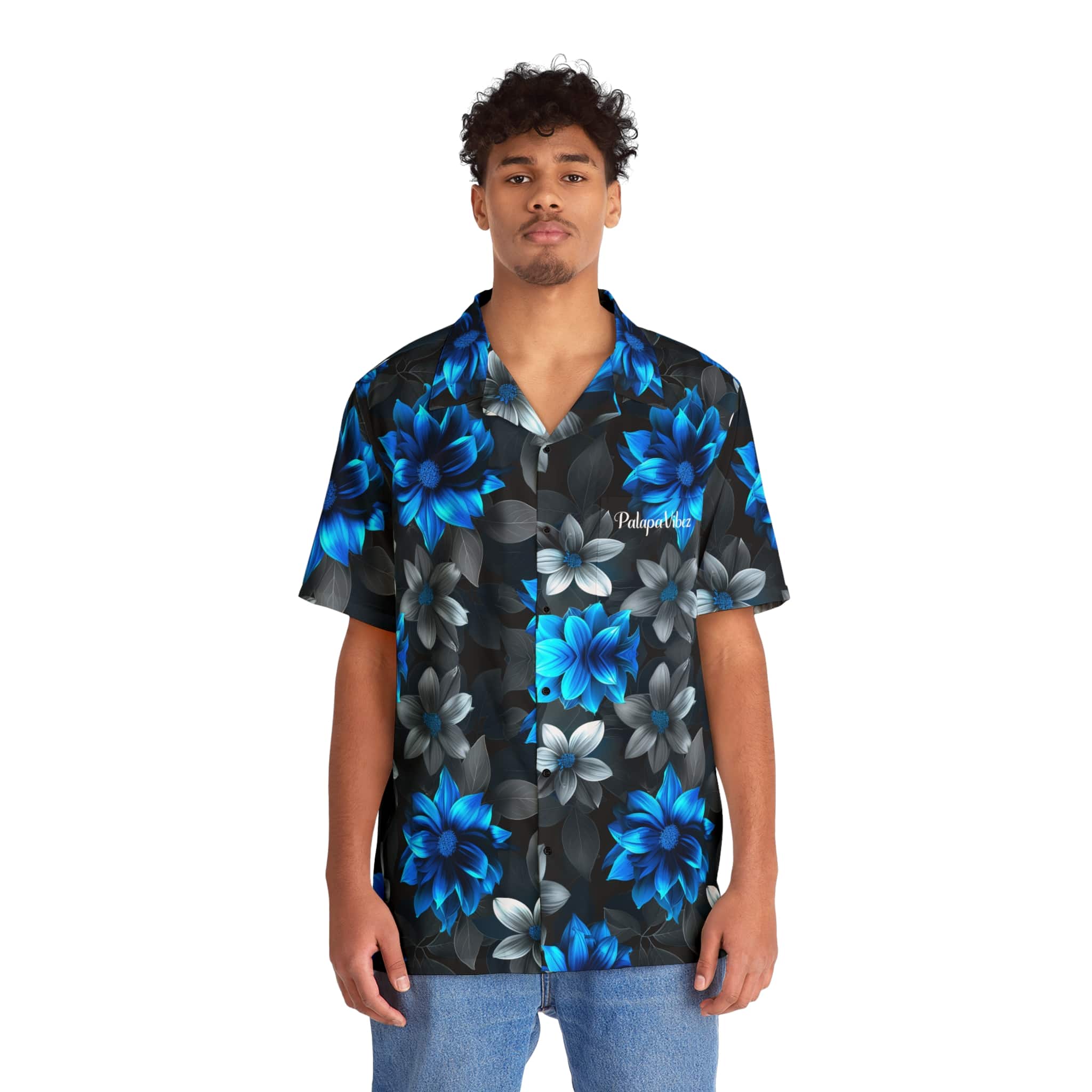 PalapaVibez Vibrant Blue Flower Hawaiian Shirt
