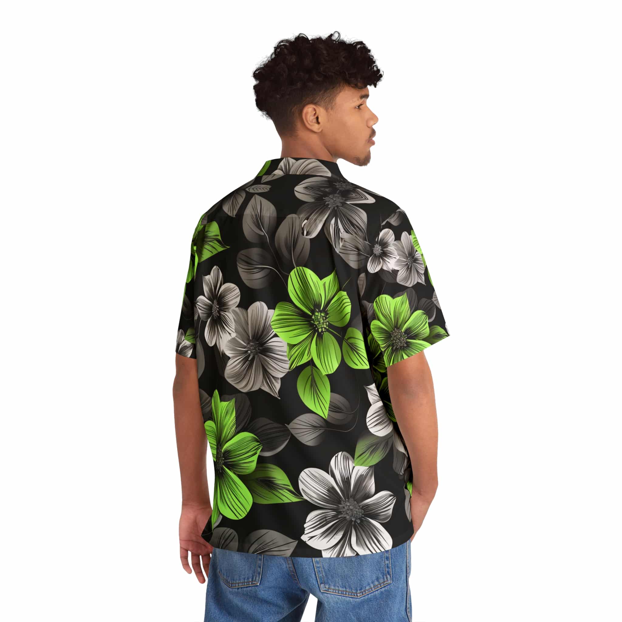 PalapaVibez Vibrant Green Flower Hawaiian Shirt