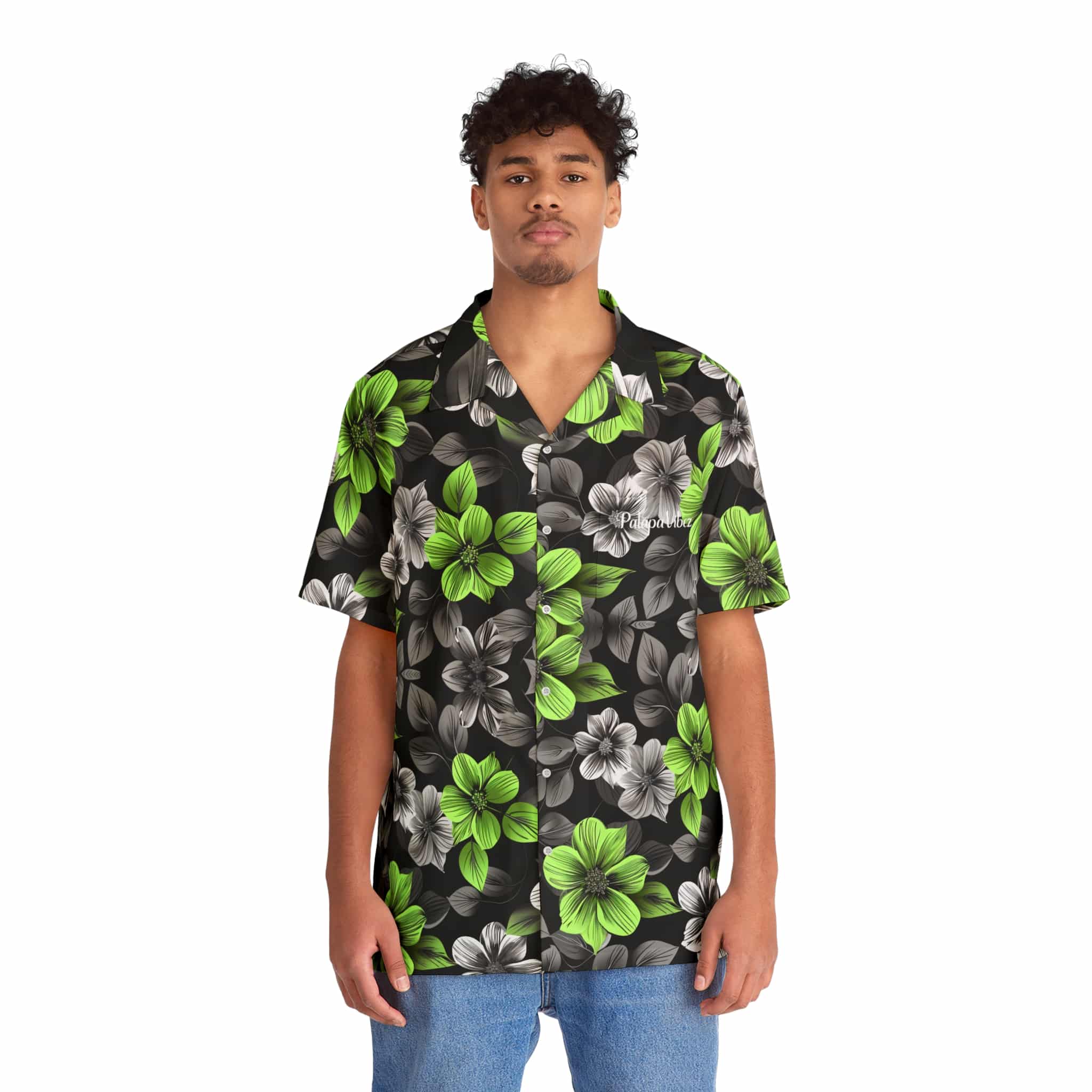 PalapaVibez Vibrant Green Flower Hawaiian Shirt