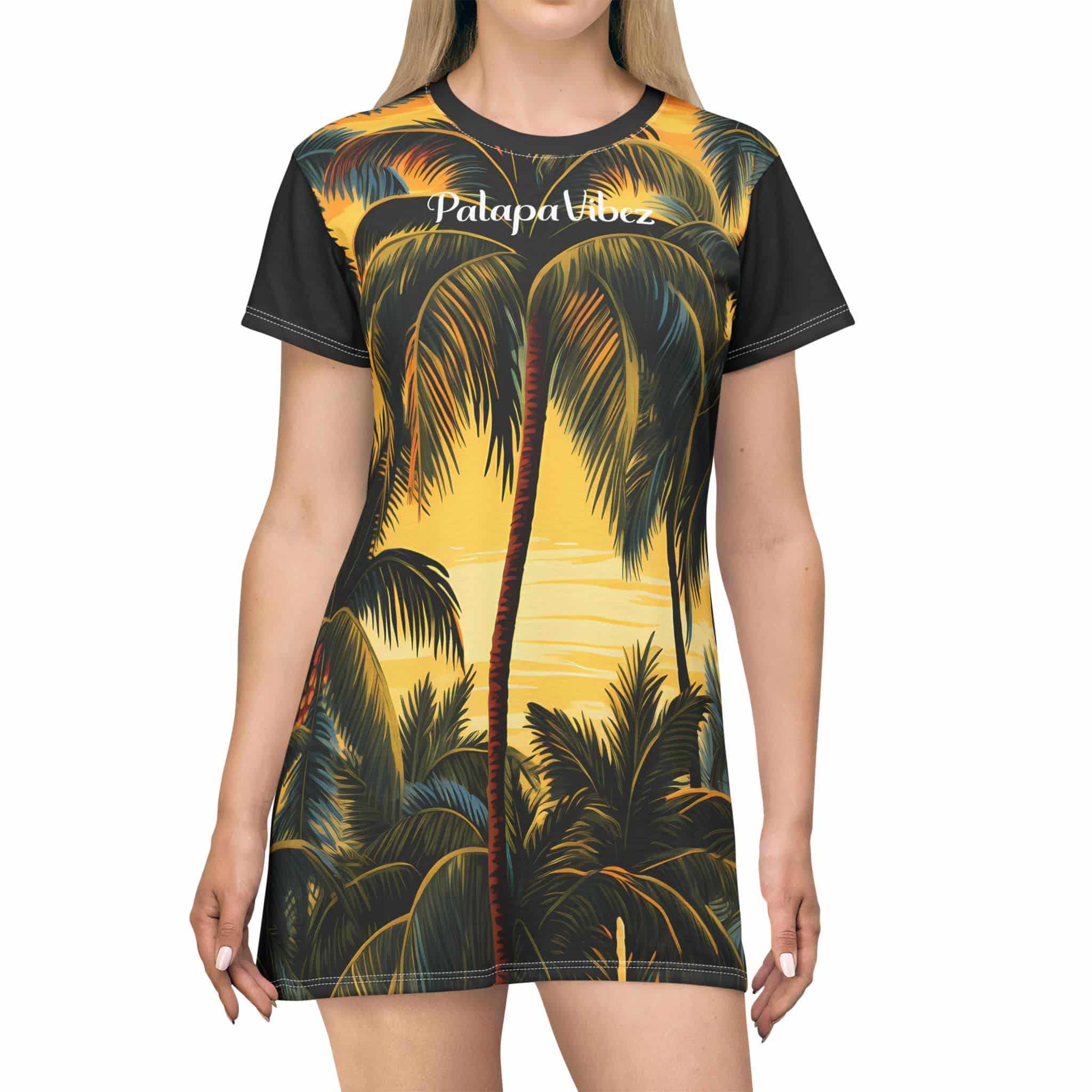 PalapaVibez Green Palm T-Shirt Dress
