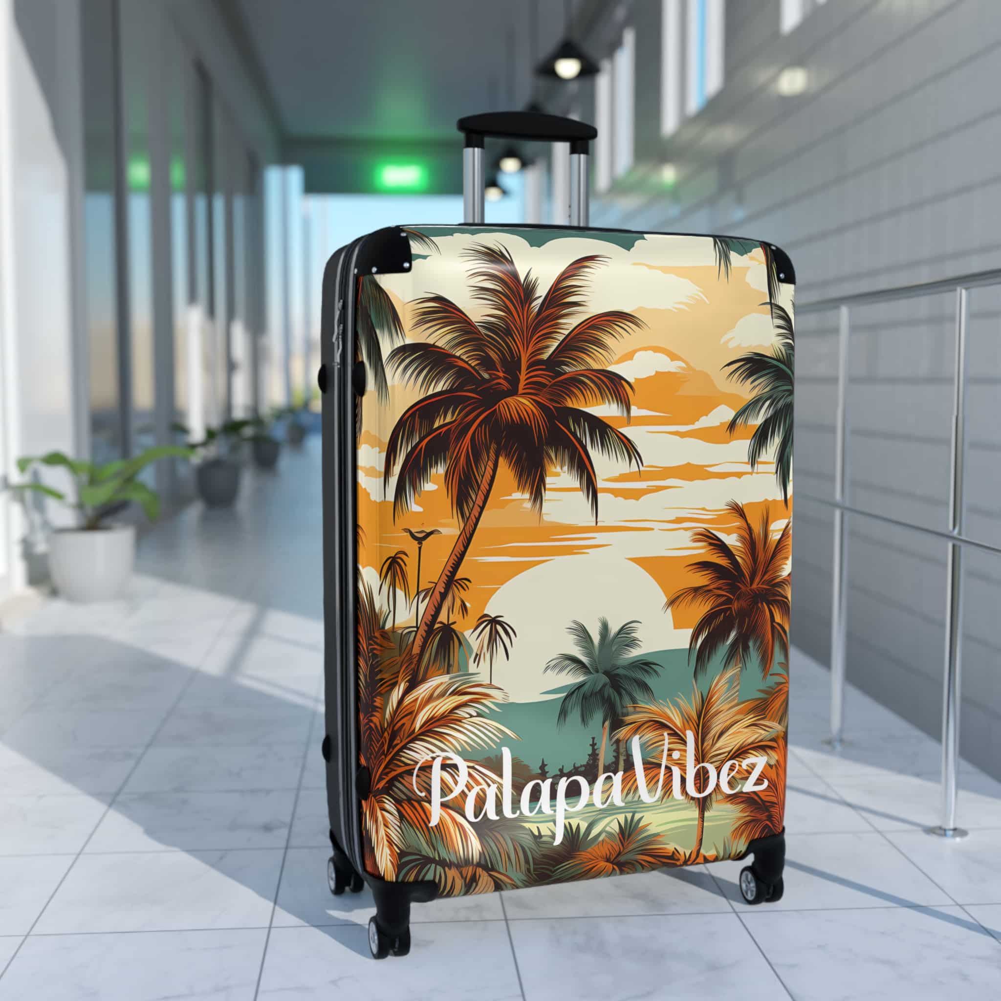 PalapaVibez Brown Palm Tree's Suitcase