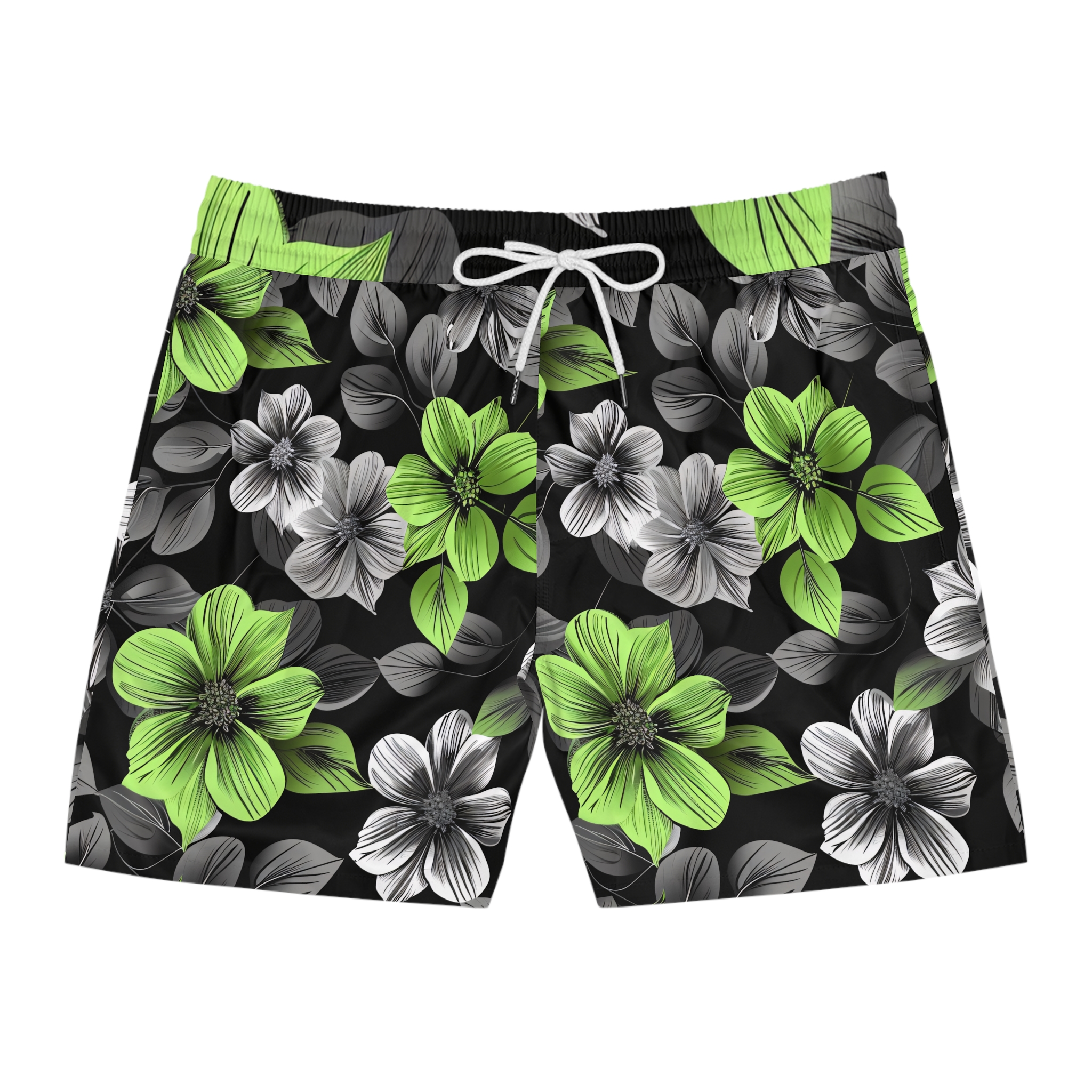 PalapaVibez Vibrant Green Flower Swim Shorts